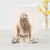 Jonge vrouw in Daisy Field Kaart (Gele Bloem)