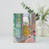 Jonge vrouw in een bloemrijk interieur Henri Lebas Briefkaart (Staand voorkant)