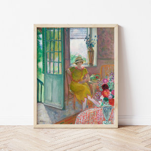 Jonge vrouw in een bloemrijk interieur Henri Lebas Poster