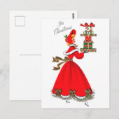 Jonge vrouw in rode jurk met kerstcadeaus briefkaart (Voorkant / Achterkant)