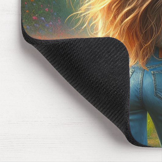 Jonge vrouw in tulpengebied muismat (Hoek)