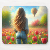 Jonge vrouw in tulpengebied muismat (Voorkant)