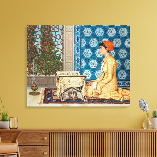 Jonge vrouw leest | Osman Hamdi Bey | Canvas Afdruk (Insitu (Woonkamer))