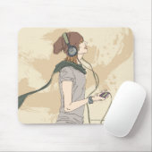 Jonge vrouw luistert muziek muismat (Met muis)