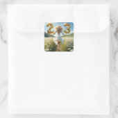 Jonge vrouw met ballonnen voor 23e verjaardag vierkante sticker (Tas)