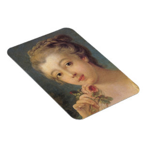 Jonge vrouw met een boeket rozen in detail magneet