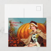 jonge vrouw met een grote pompoenThanksgiving Briefkaart (Voorkant / Achterkant)