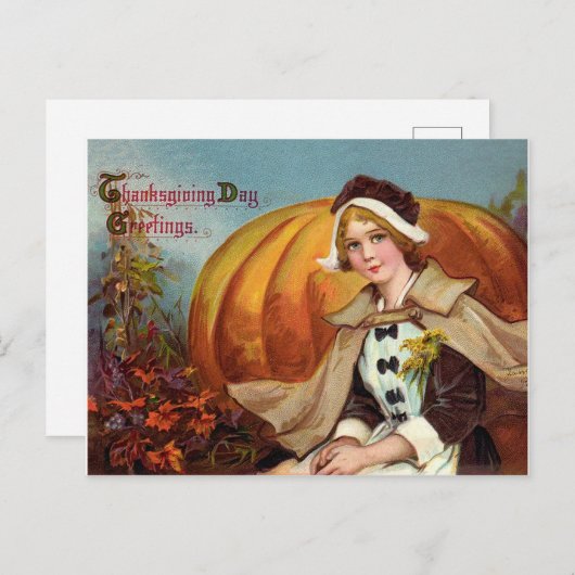  jonge vrouw met een grote pompoenThanksgiving Briefkaart (Voorkant / Achterkant)