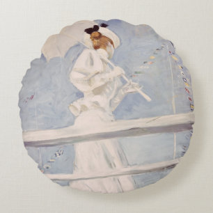 Jonge Vrouw met een Parasol op een Jetty Rond Kussen