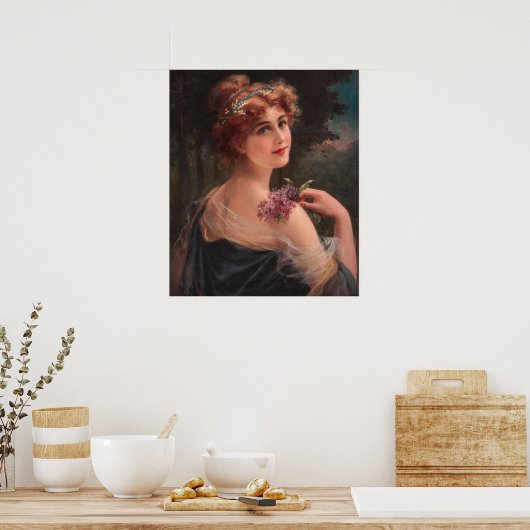 Jonge Vrouw met een Sprig Lila Poster (Keuken)