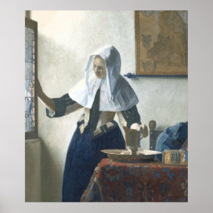 Jonge vrouw met een waterbeker van Vermeer Poster