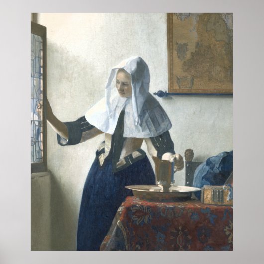 Jonge vrouw met een waterbeker van Vermeer Poster (Voorkant)