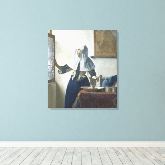 Jonge Vrouw met een Waterkruik van het Water Canvas Afdruk (Insitu (Houten vloer))