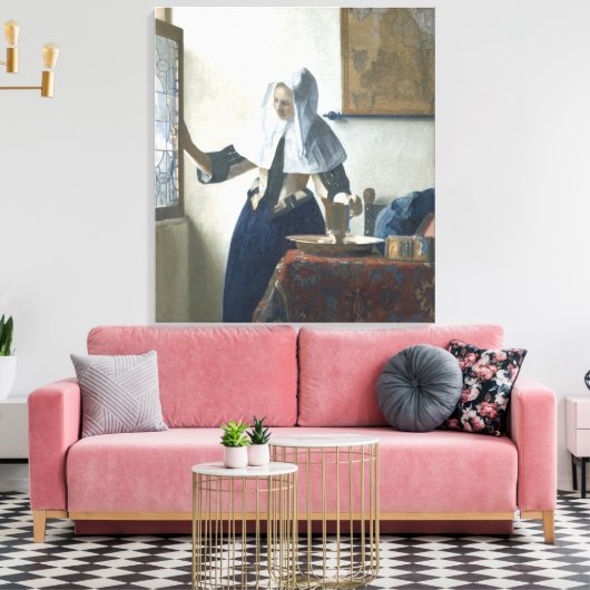 Jonge Vrouw met een Waterkruik van het Water Canvas Afdruk (Insitu (Woonkamer))