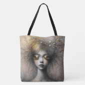 Jonge vrouw met gouden wimpers tote bag (Achterkant)