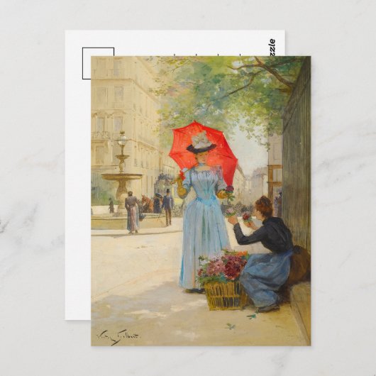 Jonge vrouw met paraplu | Victor Gabriel Gilbert Briefkaart (Voorkant / Achterkant)