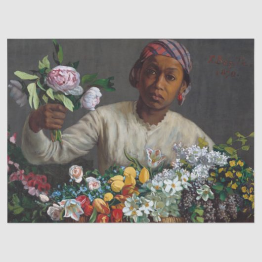 Jonge Vrouw met Pioenen door Frederic Bazille Tissuepapier (Voorkant)