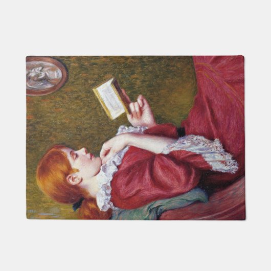 Jonge vrouw met rood haar die een goed boek lezen deurmat (Voorkant)
