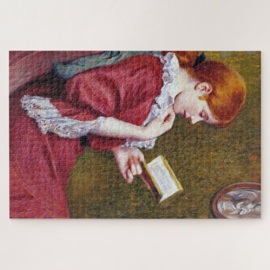 Jonge vrouw met rood haar die een goed boek lezen legpuzzel (Horizontaal)