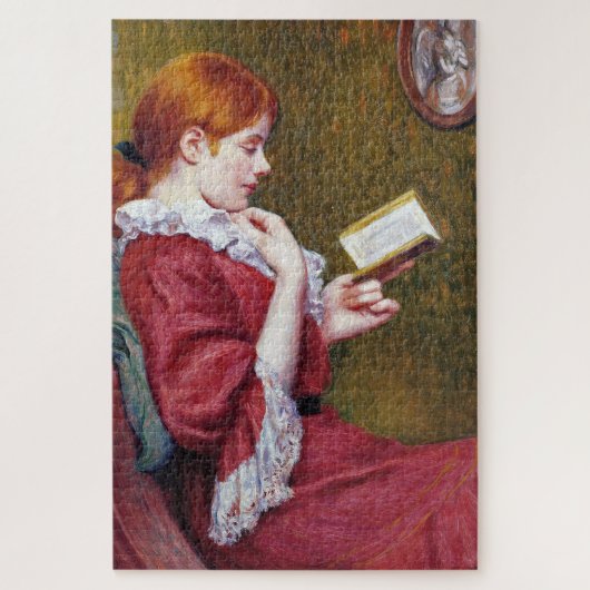 Jonge vrouw met rood haar die een goed boek lezen legpuzzel (Verticaal)