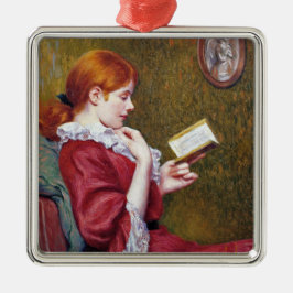 Jonge vrouw met rood haar die een goed boek lezen metalen ornament