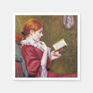 Jonge vrouw met rood haar die een goed boek lezen servet