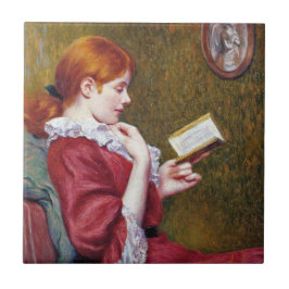 Jonge vrouw met rood haar die een goed boek lezen tegeltje