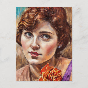 Jonge vrouw met roze pastel kunstschilderij briefkaart