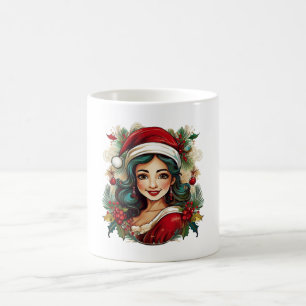 Jonge vrouw met Santa Claus kleding illustratie Koffiemok