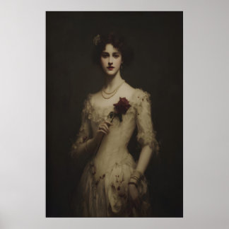 Jonge vrouw met verwelkte roos, gotisch victoriaan poster