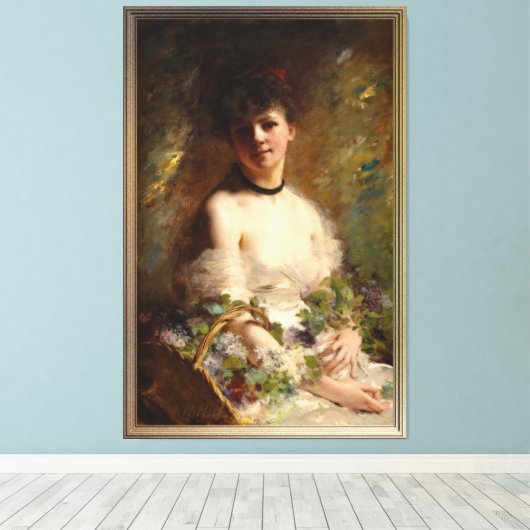 Jonge Vrouw met Vloermand Canvas Afdruk (Insitu (Houten vloer))