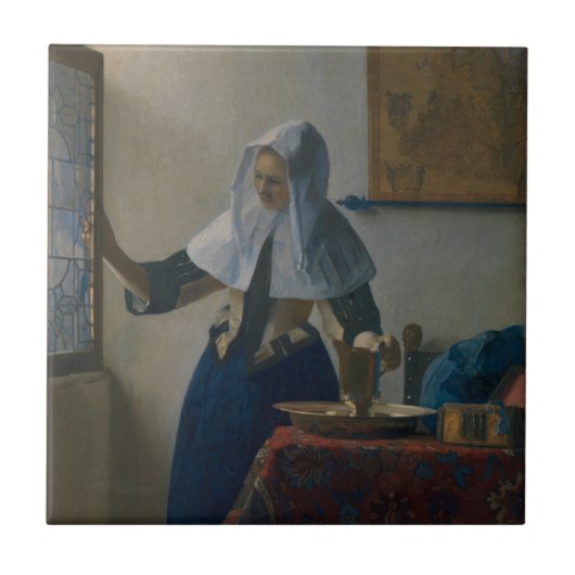 Jonge vrouw met waterpitcher Vermeer Art Puzzle Tegeltje (Voorkant)
