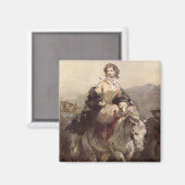 Jonge vrouw op een paard magneet (Voorkant / Achterkant)