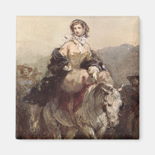 Jonge vrouw op een paard magneet