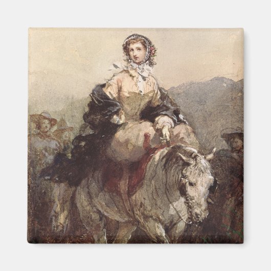 Jonge vrouw op een paard magneet (Voorkant)