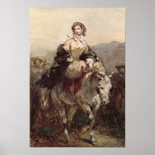 Jonge vrouw op een paard poster
