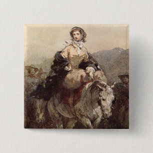 Jonge vrouw op een paard vierkante button 5,1 cm