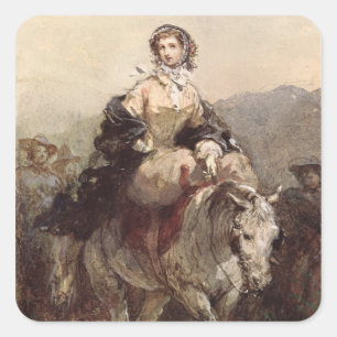 Jonge vrouw op een paard vierkante sticker