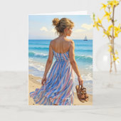 Jonge vrouw op het strand kaart (Gele Bloem)