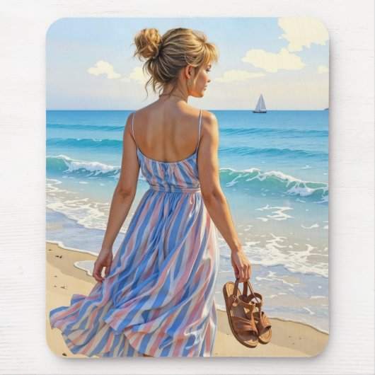 Jonge vrouw op het strand muismat (Voorkant)