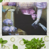 Jonge vrouw van een boeket van hydrangeas theedoek (Gevouwen)