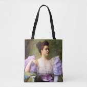 Jonge vrouw van een boeket van hydrangeas tote bag (Voorkant)