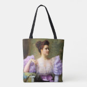 Jonge vrouw van een boeket van hydrangeas tote bag (Achterkant)