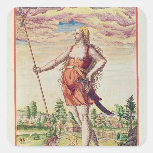 Jonge vrouw van een naburige stam naar de vierkante sticker (Voorkant)