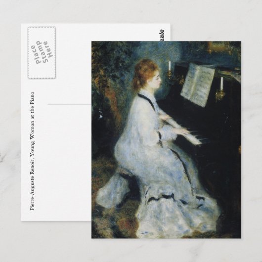 Jonge vrouw van Renoir bij Piano Briefkaart (Voorkant / Achterkant)
