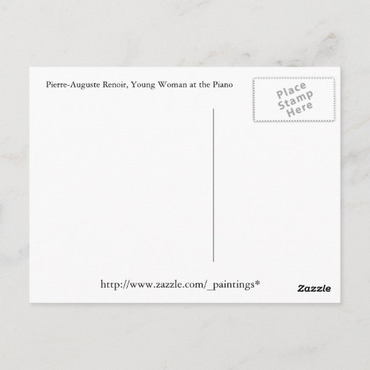 Jonge vrouw van Renoir bij Piano Briefkaart (Achterkant)