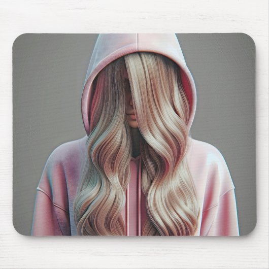 Jonge vrouw verstopt zich achter lang blond haar muismat (Voorkant)