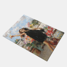 Jonge vrouw viert overwinning (Vincenzo Irolli) Deurmat