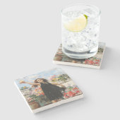 Jonge vrouw viert overwinning (Vincenzo Irolli) Stenen Onderzetter (Zijkant)