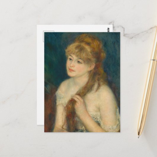 Jonge Vrouw Vlechten Haar Haar Door Renoir Briefkaart (Voorkant / Achterkant in situ)